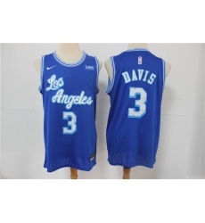 Men Los Angeles Lakers 3 Anthony Davis Blue 2021 Nike Swingman Jersey