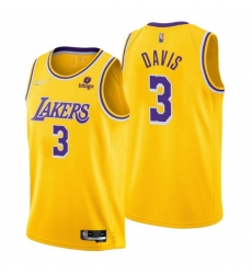 Men Los Angeles Lakers 3 Anthony Davis Yellow 75th Anniversary Stitched Jersey