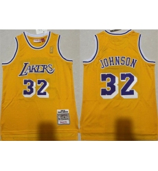 Men Los Angeles Lakers 32 Magic Johnson Yellow Throwback Basketball Jersey