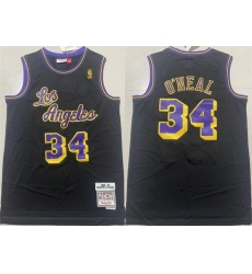 Men Los Angeles Lakers 34 Shaquille O 27Neal Black 1997 98 Black Throwback Basketball Jersey