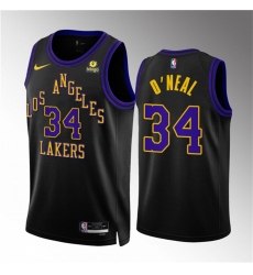 Men Los Angeles Lakers 34 Shaquille O 27Neal Black 2023 24 City Edition Stitched Basketball Jersey