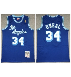 Men Los Angeles Lakers 34 Shaquille O 27Neal Blue 1996 97 Hardwood Classics Mesh Jersey