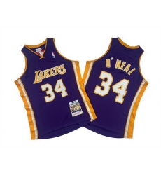 Men Los Angeles Lakers 34 Shaquille O 27Neal Purple 1999 00 Throwback Basketball Jersey