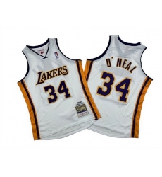 Men Los Angeles Lakers 34 Shaquille O 27Neal White 2003 04 Throwback Basketball Jersey
