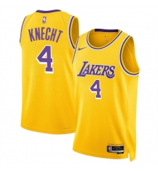 Men Los Angeles Lakers 4 Dalton Knecht Yellow 2024 Draft Icon Edition Stitched Basketball Jersey