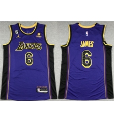 Men Los Angeles Lakers 6 LeBron James 2022 23 Purple Classic Edition No 6 Patch Stitched Basketball Jersey