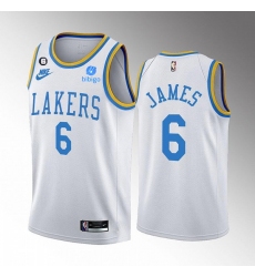 Men Los Angeles Lakers 6 LeBron James 2022 23 White Classic Edition No 6 Patch Stitched Basketball Jersey