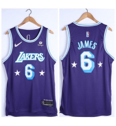 Men Los Angeles Lakers 6 LeBron James Bibigo Purple 75th Anniversary City Edition Stitched Jersey