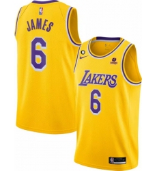 Men Los Angeles Lakers 6 LeBron James Yellow No 6 Patch Stitched Basketball Jersey
