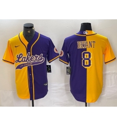 Men Los Angeles Lakers 8 Kobe Bryant Gold Purple Split Stitched Baseball Jersey 4