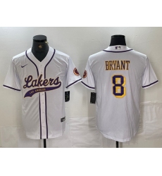 Men Los Angeles Lakers 8 Kobe Bryant White Cool Base Stitched Baseball Jersey 7
