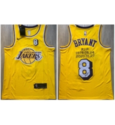Men Los Angeles Lakers 8 Kobe Bryant Yellow R I P Signature Swingman Jersey