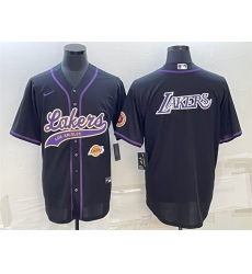 Men Los Angeles Lakers Black Big Logo With Patch Cool Base Stitched Baseball Jersey