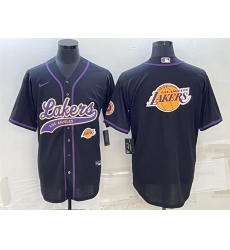 Men Los Angeles Lakers Black Team Big Logo With Patch Cool Base Stitched Baseball Jersey