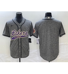 Men Los Angeles Lakers Blank Gray Cool Base With Patch Stitched Baseball Jersey