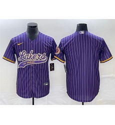 Men Los Angeles Lakers Blank Purple Cool Base With Patch Stitched Baseball Jersey