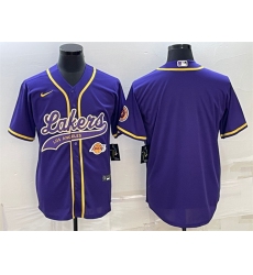 Men Los Angeles Lakers Blank Purple With Patch Cool Base Stitched Baseball Jersey