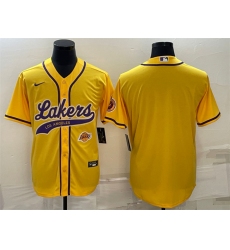 Men Los Angeles Lakers Blank Yellow With Patch Cool Base Stitched Baseball Jersey