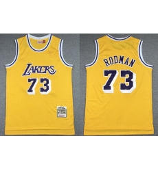 Men Los Angeles Lakers Dennis Rodman 73 Yellow Hardwood Classic Mitchll Ness NBA Jersey
