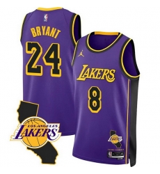 Men Los Angeles Lakers Front 8 Back 24 Kobe Bryant Purple 2025 California Patch Stitched Basketball Jersey