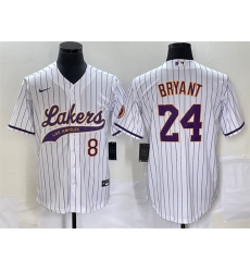 Men Los Angeles Lakers Front 8 Back 24 Kobe Bryant White Cool Base With Patch Stitched Baseball Jersey