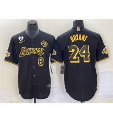 Men Los Angeles Lakers Front 8 Back 24 Kobe Bryant With NO 2 And KB Patch Black Cool Base Stitched Baseball Jersey