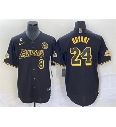 Men Los Angeles Lakers Front 8 Back 24 Kobe Bryant With NO 6 And KB Patch Black Cool Base Stitched Baseball Jersey