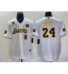 Men Los Angeles Lakers Front 8 Back 24 Kobe Bryant With NO 6 And KB Patch White Cool Base Stitched Baseball Jersey