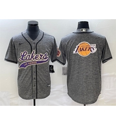 Men Los Angeles Lakers Gray Team Big Logo Cool Base With Patch Stitched Baseball Jersey
