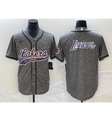 Men Los Angeles Lakers Gray Team Big Logo Cool Base With Patch Stitched Baseball Jerseys