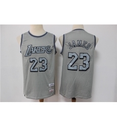 Men Los Angeles Lakers Lebron James 23 Gray Hardwood Classic Michell&Ness Limited Jersey