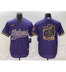 Men Los Angeles Lakers Purple 24 Mamba Big Logo Cool Base Stitched Baseball Jersey