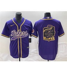 Men Los Angeles Lakers Purple 24 Mamba Big Logo Cool Base Stitched Baseball Jerseys