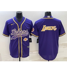 Men Los Angeles Lakers Purple Big Logo With Patch Cool Base Stitched Baseball JerseyS