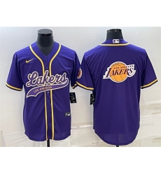 Men Los Angeles Lakers Purple Team Big Logo Cool Base Stitched Baseball Jersey