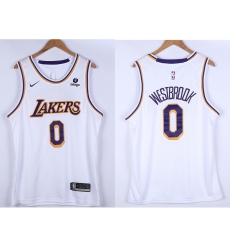 Men Los Angeles Lakers Russell Westbrook 0 White 75th Anniversary White Nike Stitched Jersey
