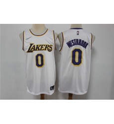 Men Los Angeles Lakers Russell Westbrook 0 White 75th Anniversary White Stitched Jersey