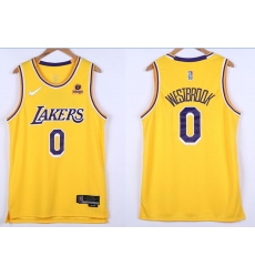 Men Los Angeles Lakers Russell Westbrook 0 Yellow 75th Anniversary White Stitched Jersey