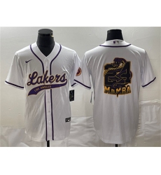 Men Los Angeles Lakers White 24 Mamba Big Logo Cool Base Stitched Baseball Jersey