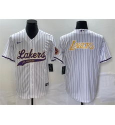 Men Los Angeles Lakers White Team Big Logo Cool Base With Patch Stitched Baseball Jersey