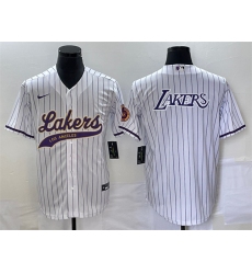 Men Los Angeles Lakers White Team Big Logo Cool Base With Patch Stitched Baseball JerseyS 1
