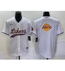 Men Los Angeles Lakers White Team Big Logo Cool Base With Patch Stitched Baseball JerseyS
