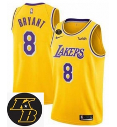 Men Nike 2020 Los Angeles Lakers 8 Kobe Bryant Yellow Stitched Swinman NBA stitched KB patch Jersey