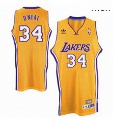 Mens Adidas Los Angeles Lakers 34 Shaquille ONeal Swingman Gold Throwback NBA Jersey