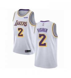 Mens Los Angeles Lakers 2 Derek Fisher Authentic White Basketball Jerseys Association Edition 