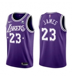 Men's Los Angeles Lakers #23 LeBron James 2021 22 City Edition Purple Stitched Jersey