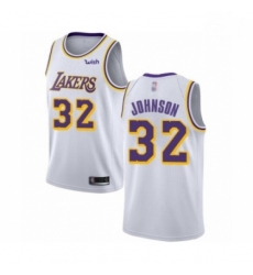 Mens Los Angeles Lakers 32 Magic Johnson Authentic White Basketball Jersey Association Edition