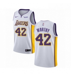 Mens Los Angeles Lakers 42 James Worthy Authentic White Basketball Jersey Association Edition