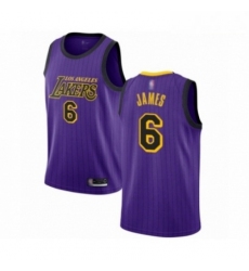 Mens Los Angeles Lakers 6 LeBron James Authentic Purple Basketball Jersey City Edition 