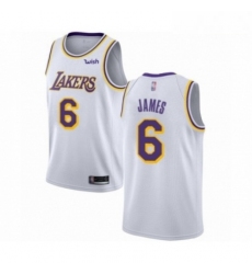 Mens Los Angeles Lakers 6 LeBron James Authentic White Basketball Jersey Association Edition 